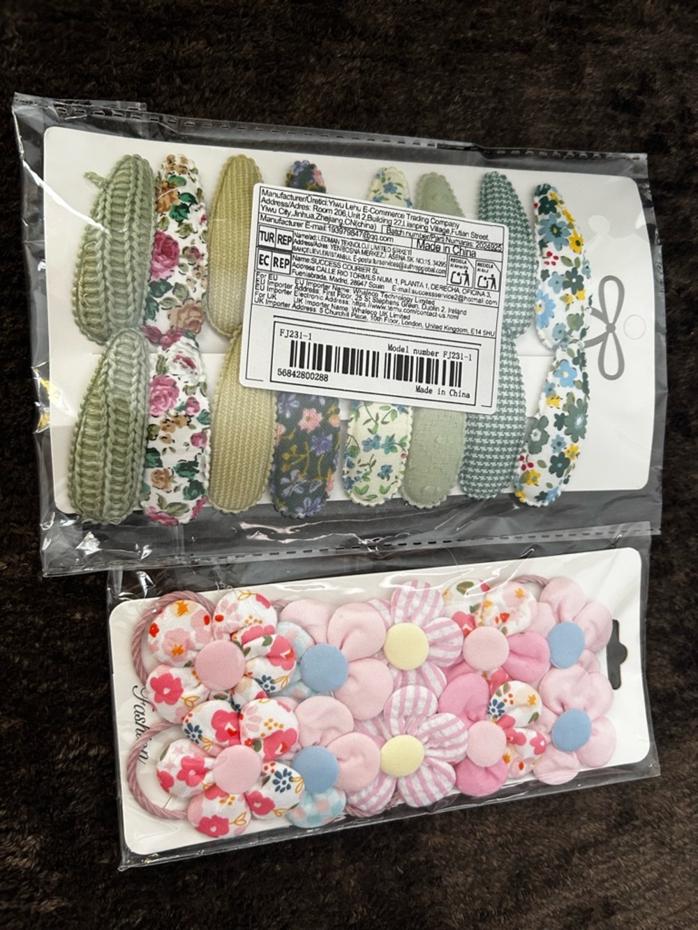 Floral & Pastel Fabric Hair Clips Set - Pink, Blue, Green, Yellow